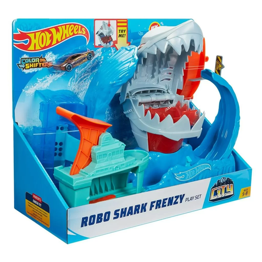 Pista Hot Wheels tiburón robot