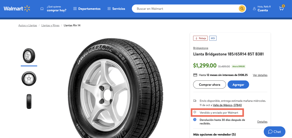 llantas vendidas en walmart